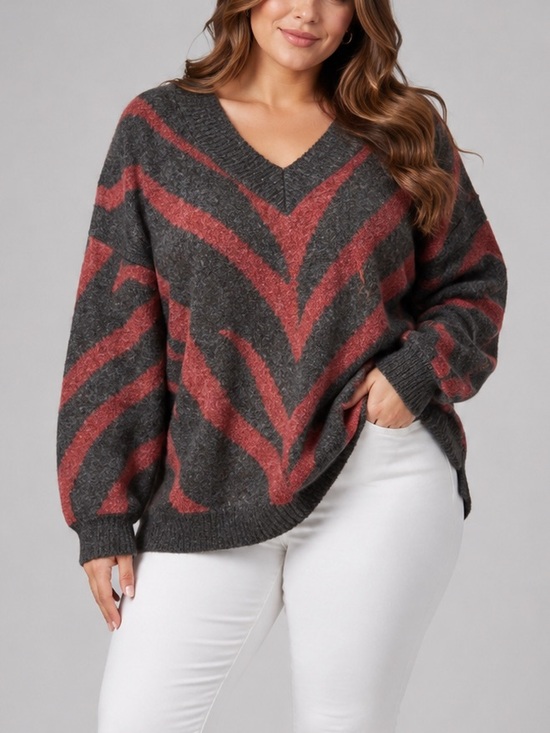 Joseph A Sweaters - 🆕🦓 Joseph A. Women’s Brown Gray Zebra Print V-Neck Sweater 2X Cozy Soft Knit